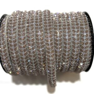 Meia cana Strass prata com estampa bege - 13mm - Preço por metro